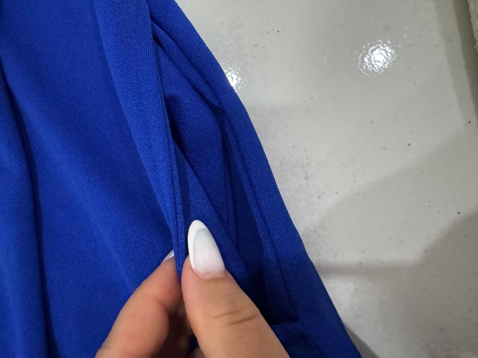 Mavi Pilili Midi Kolsuz Kadın Elbise - Görsel 5