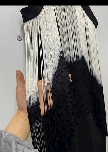 Püsküllü Siyah Mini Abiye Elbise - Görsel 5