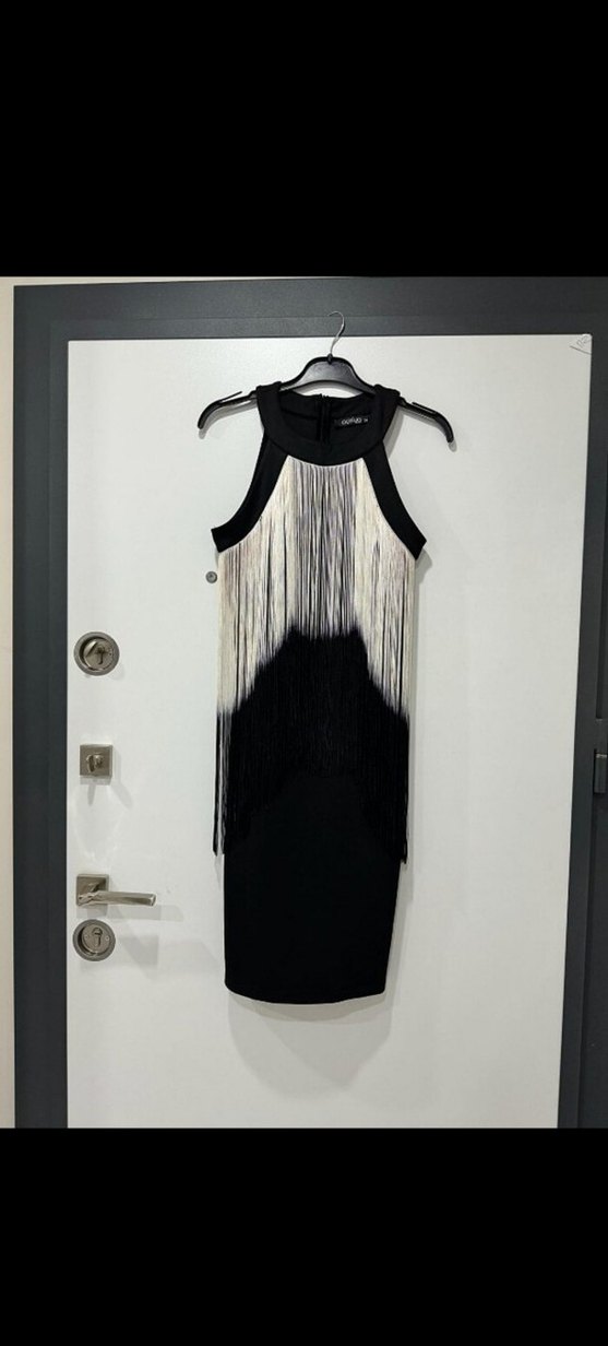 Püsküllü Siyah Mini Abiye Elbise - Görsel 2