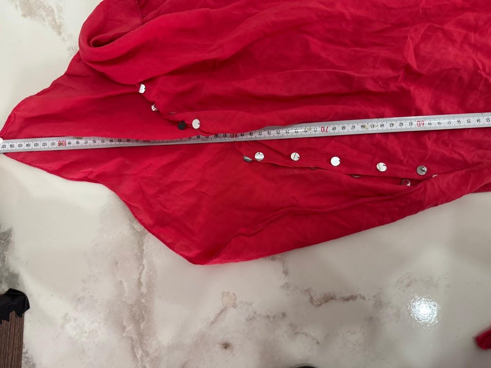 Uzun Kollu Kırmızı V Yakalı Bohem pareo - Görsel 5