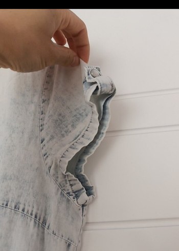 m Beden mavi Renk Bohem Dantel Detaylı Kısa Kollu Denim Elbise