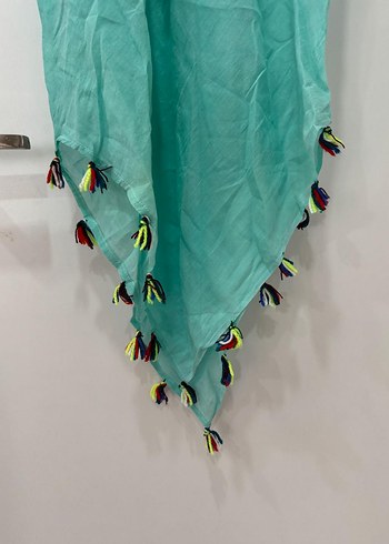 Püsküllü Turkuaz Bohem pareo - Görsel 2