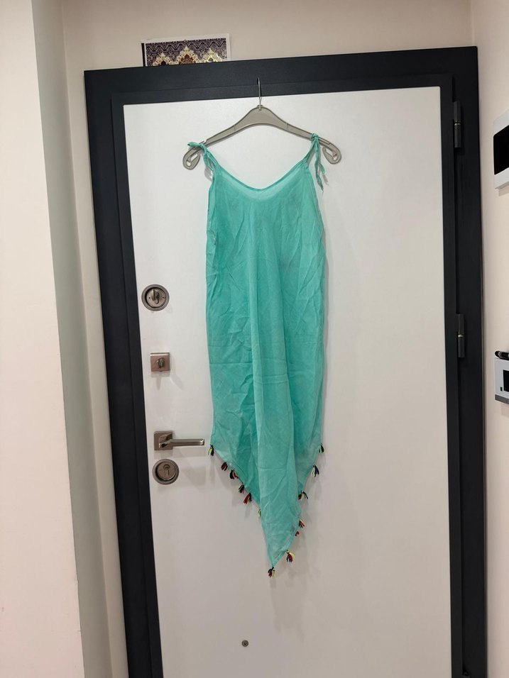 Püsküllü Turkuaz Bohem pareo - Görsel 3