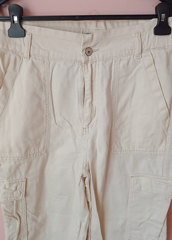 Bej Kadın Pamuk Kumaş Rahat Kesim Pantolon - Görsel 3