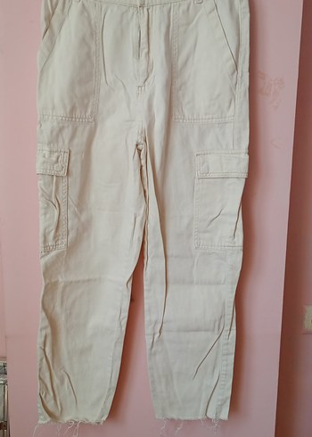 Bej Kadın Pamuk Kumaş Rahat Kesim Pantolon - Görsel 2