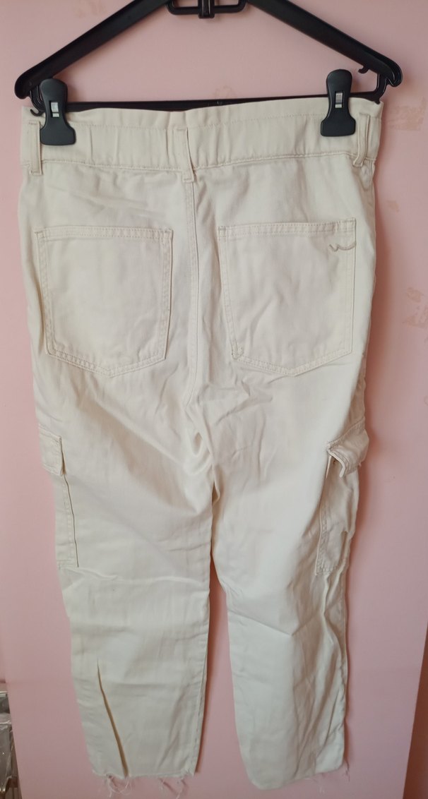 Bej Kadın Pamuk Kumaş Rahat Kesim Pantolon - Görsel 4