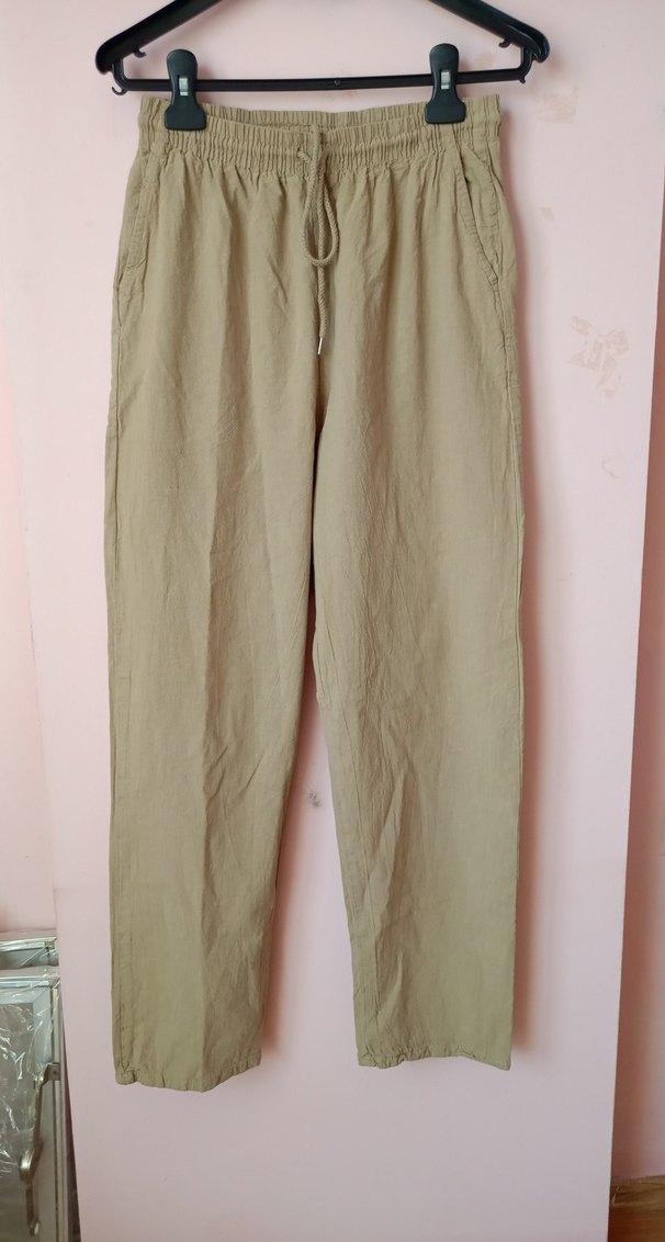 Bej Kadın Keten Salaş Pantolon - Görsel 2
