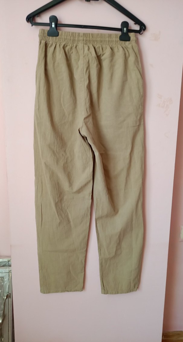 Bej Kadın Keten Salaş Pantolon - Görsel 3
