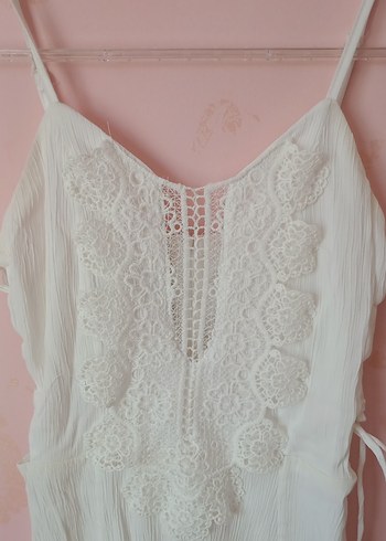 Dantel Detaylı Beyaz Midi Bohem Elbise - Görsel 2