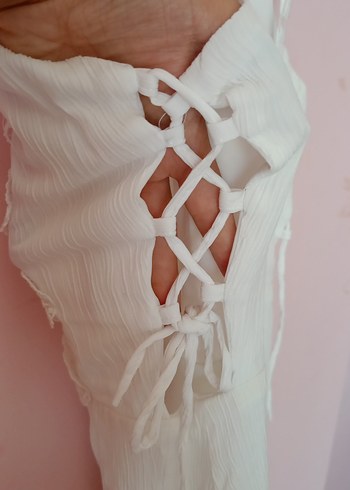 Dantel Detaylı Beyaz Midi Bohem Elbise - Görsel 4