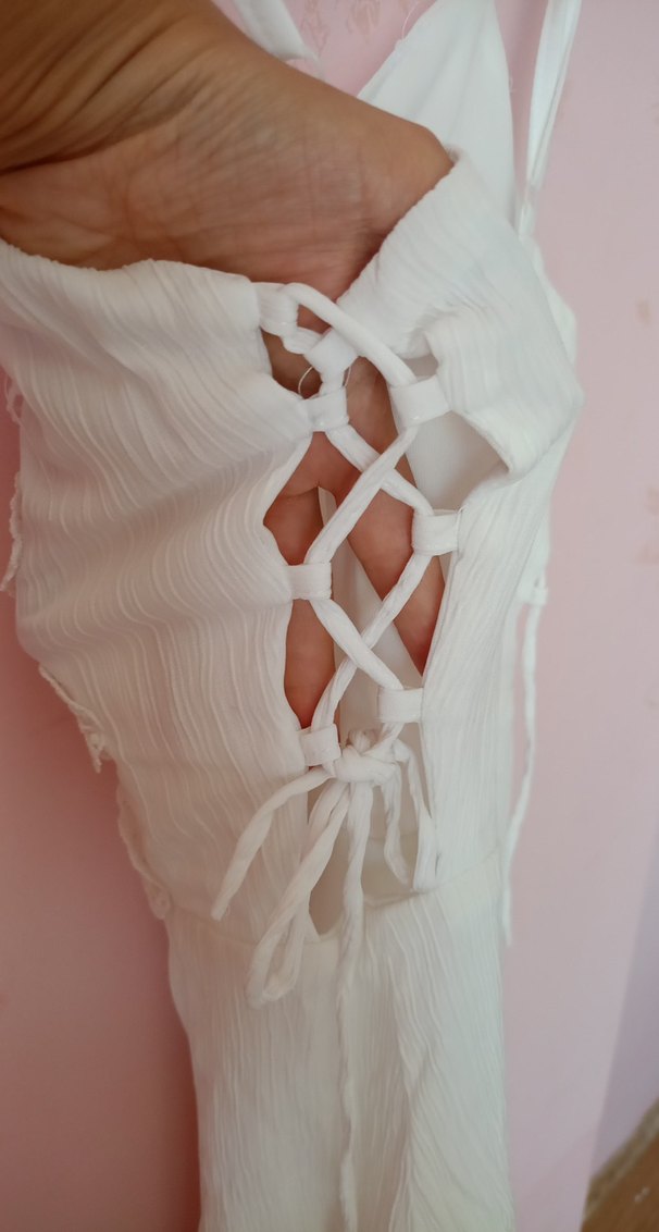 Dantel Detaylı Beyaz Midi Bohem Elbise - Görsel 4