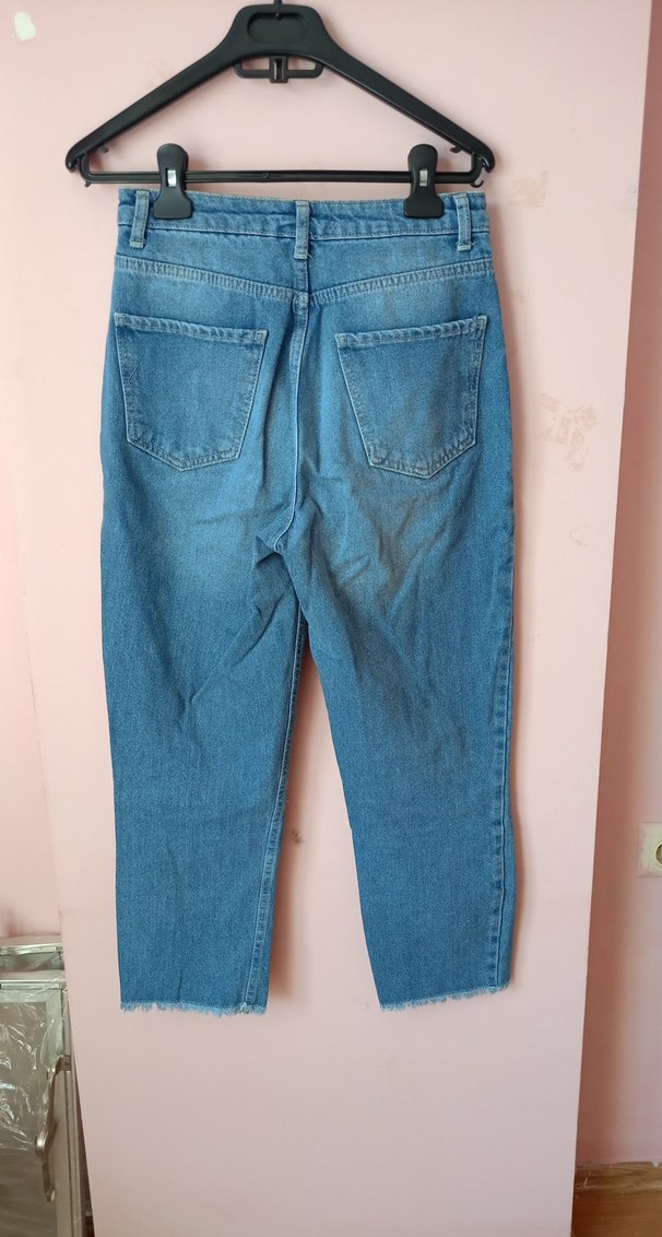 Kadın Mavi Bol Kesim Midi Kot Pantolon - Görsel 4