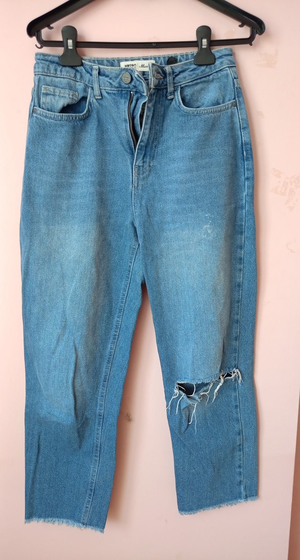 Kadın Mavi Bol Kesim Midi Kot Pantolon - Görsel 2