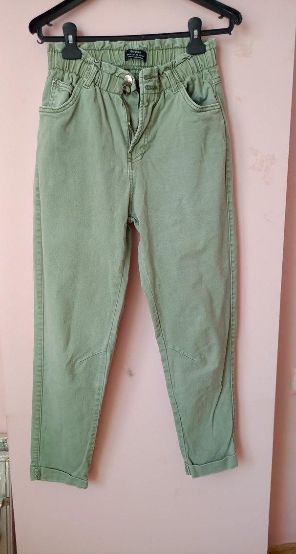 kadın Loose Fit Yeşil Denim Pantolon - Görsel 2