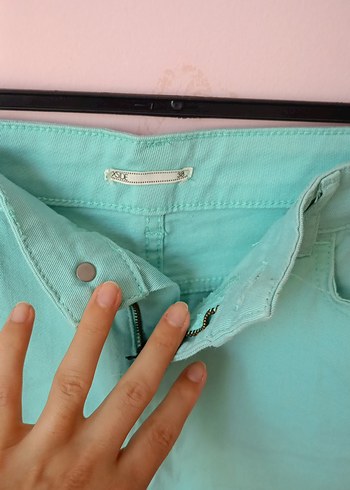 38 Beden Düğmeli Turkuaz Mini Kot Etek