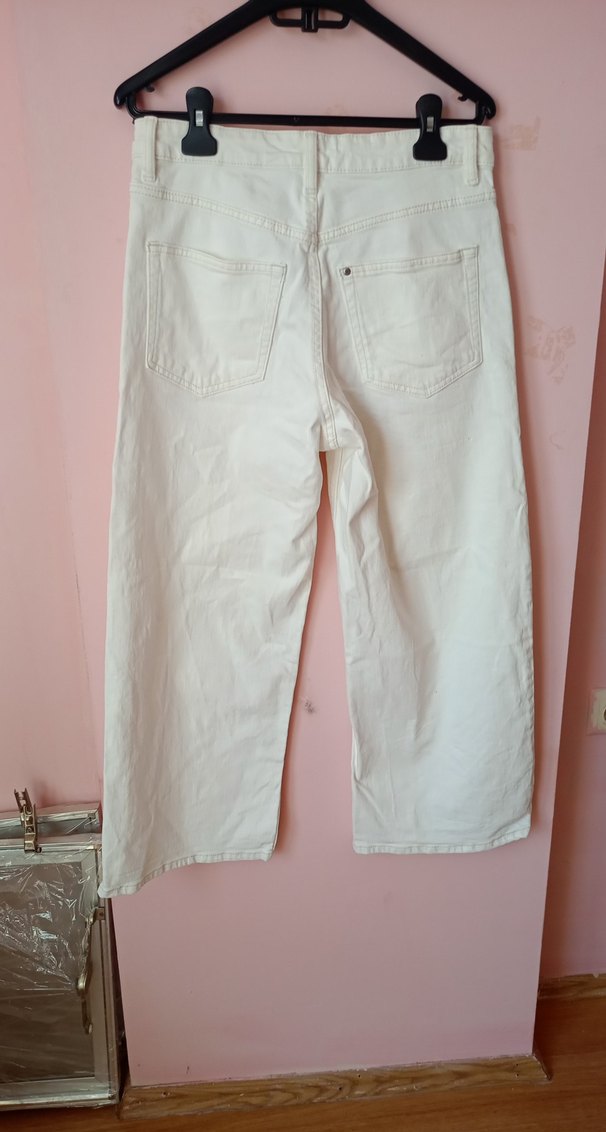 Beyaz Pamuklu Salaş Midi Kadın Jean - Görsel 3