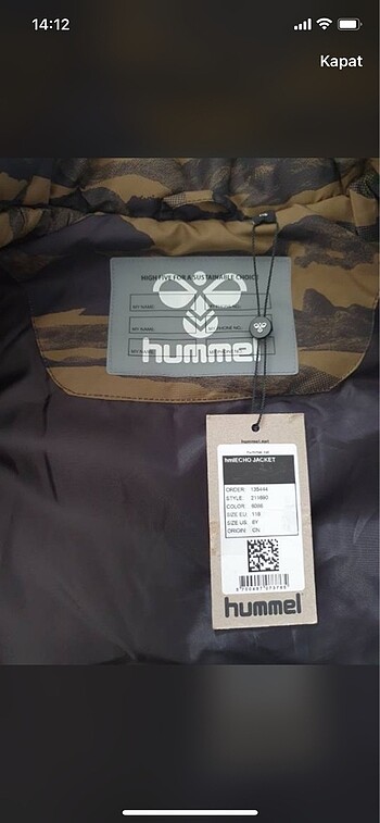 7 Yaş Beden haki Renk Hummel rüzgar ve su gecirmez mont