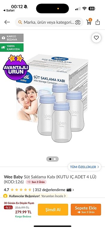  Beden Wee baby süt saklama kabı
