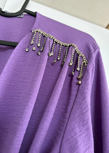 Refka Tesettür Giyim Taşlı bağlamalı kemerli kimono tunik