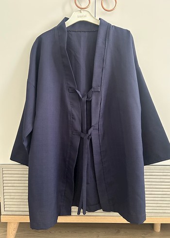 Lacivert Keten Midi Kimono