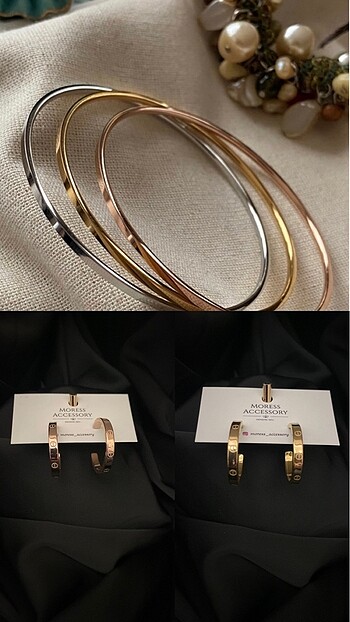 Mix Ajda Bilezik, Rose ve Gold Cartier Küpe