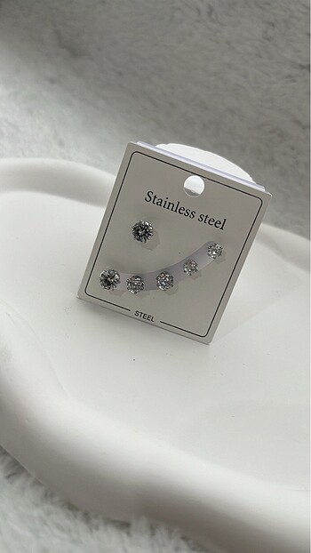 Çelik Silver Tektaş 6lı Küpe Seti