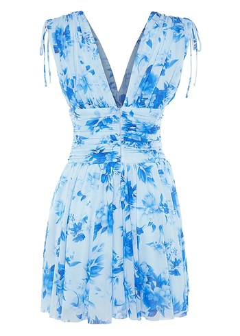 Mavi Çiçek Desenli Uzun Bohem Tulum - Görsel 2