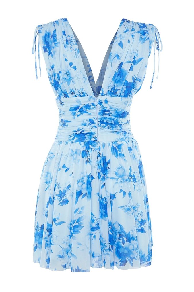 Mavi Çiçek Desenli Uzun Bohem Tulum - Görsel 2