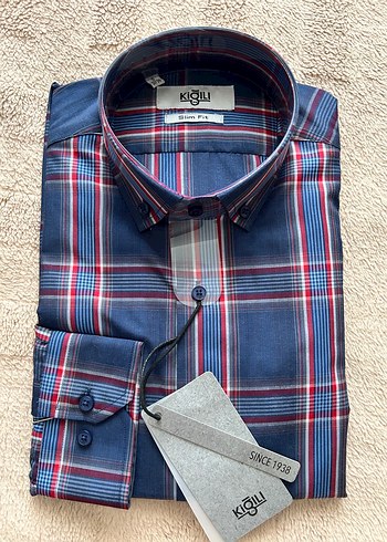 Pierre Cardin Kigili Kirmizi Mavi Ekose Slim Fit Gomlek