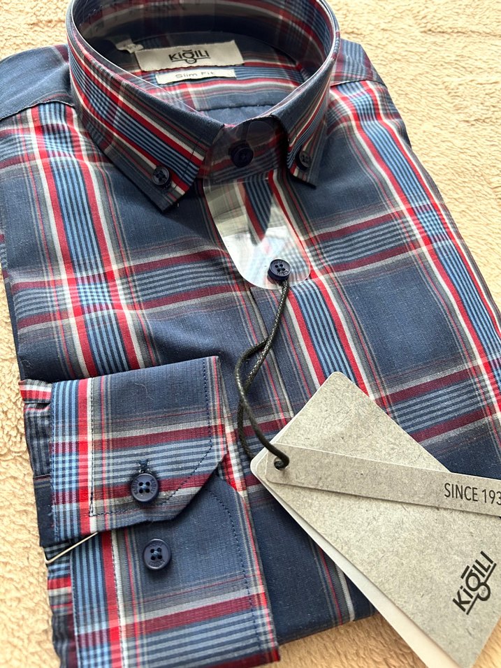 Kiğılı Kırmızı Mavi Ekose Slim Fit Gömlek — görsel 2/4