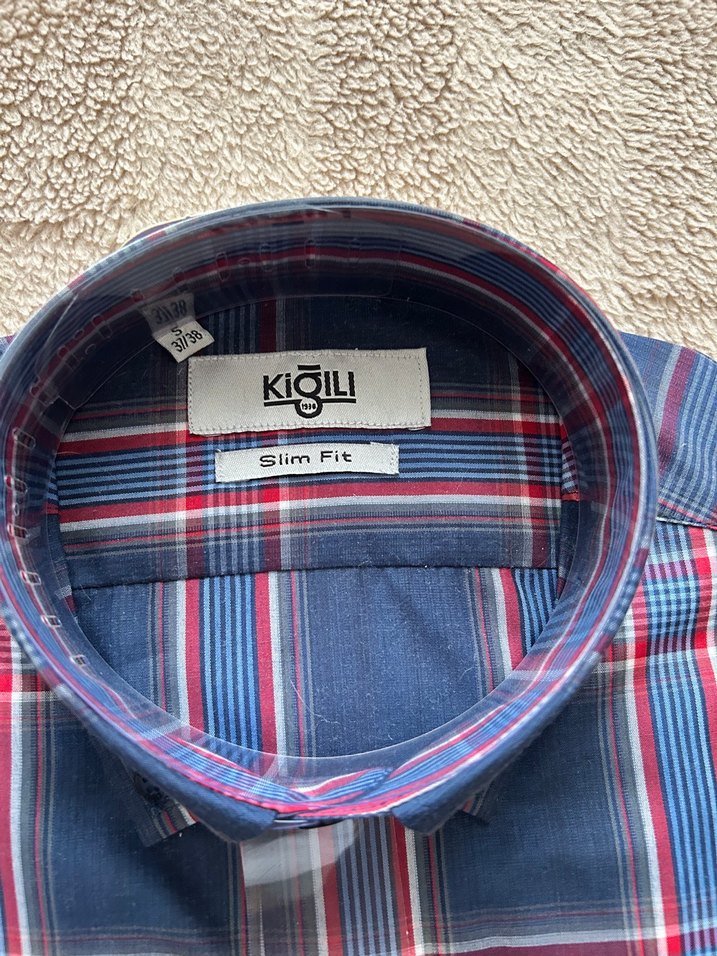 Kiğılı Kırmızı Mavi Ekose Slim Fit Gömlek — görsel 4/4