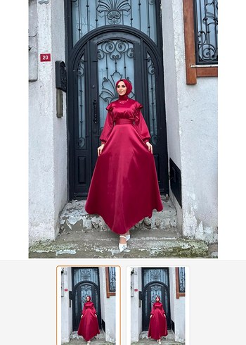 Bordo Uzun Kollu Yüksek Yakalı Uzun Abiye