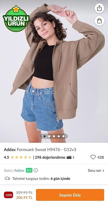 Addax kahverengi fermuarlı sweatshirt