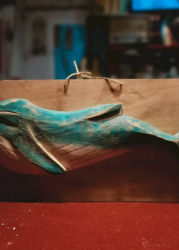 Mavi Gri Ahşap Balina Dekoru - Görsel 7