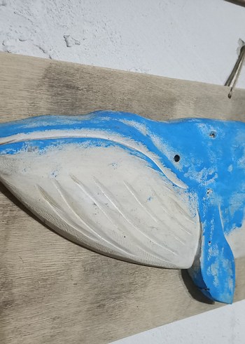 Mavi Gri Ahşap Balina Dekoru - Görsel 6