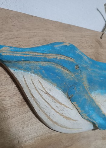 Mavi Gri Ahşap Balina Dekoru - Görsel 5