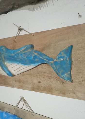 Mavi Gri Ahşap Balina Dekoru - Görsel 3