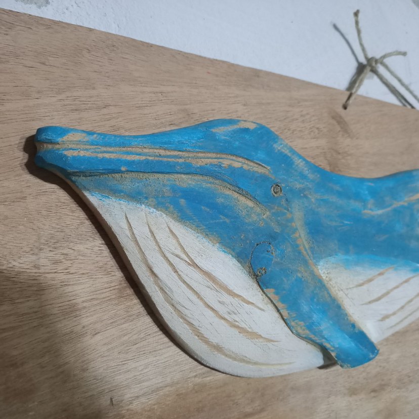 Mavi Gri Ahşap Balina Dekoru - Görsel 5