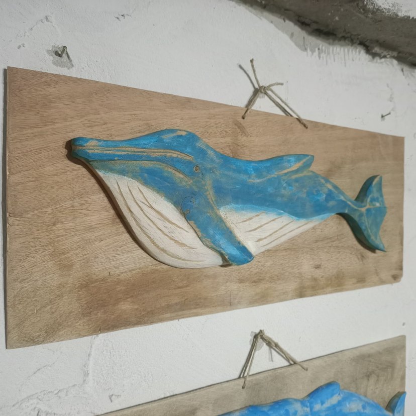 Mavi Gri Ahşap Balina Dekoru - Görsel 2