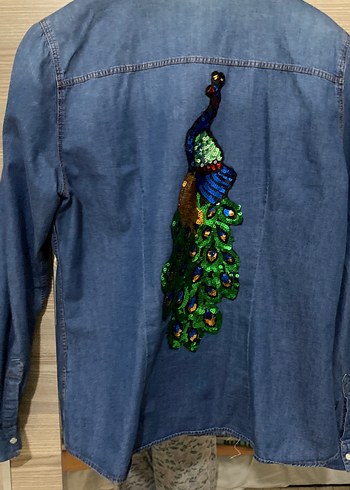 Mavi Düğmeli Denim Kadın Gömlek - Görsel 2