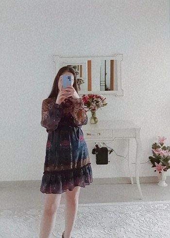 Deniz Butik Bohem Çok Renkli Uzun Kollu Uzun Elbise - Görsel 2