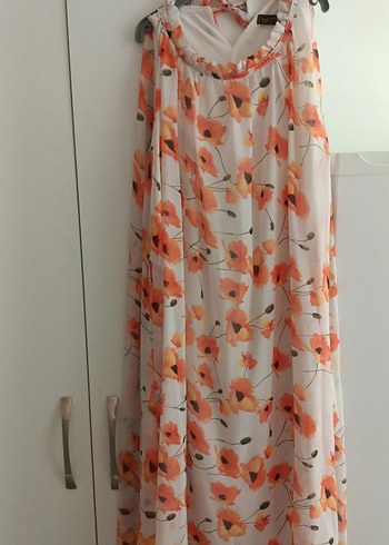 Deniz Butik Çiçek Desenli Turuncu Uzun  Elbise - Görsel 3