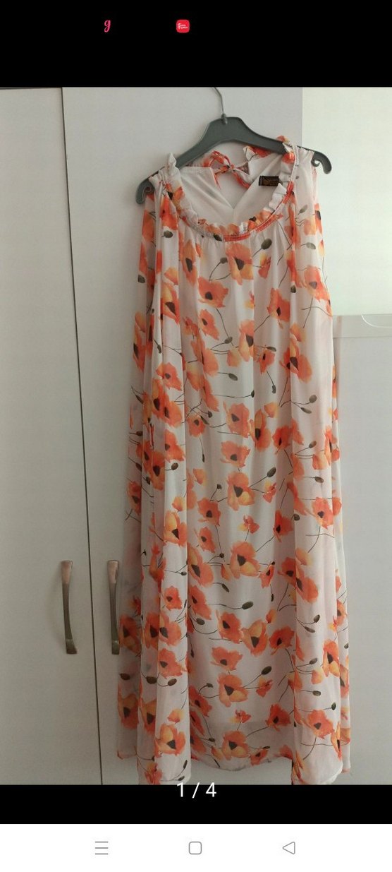 Deniz Butik Çiçek Desenli Turuncu Uzun  Elbise - Görsel 3