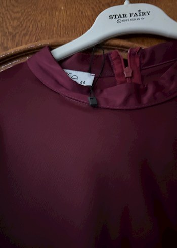 Bordo Uzun Kollu İşlemeli Abiye Elbise - Görsel 5