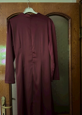 Bordo Uzun Kollu İşlemeli Abiye Elbise - Görsel 7