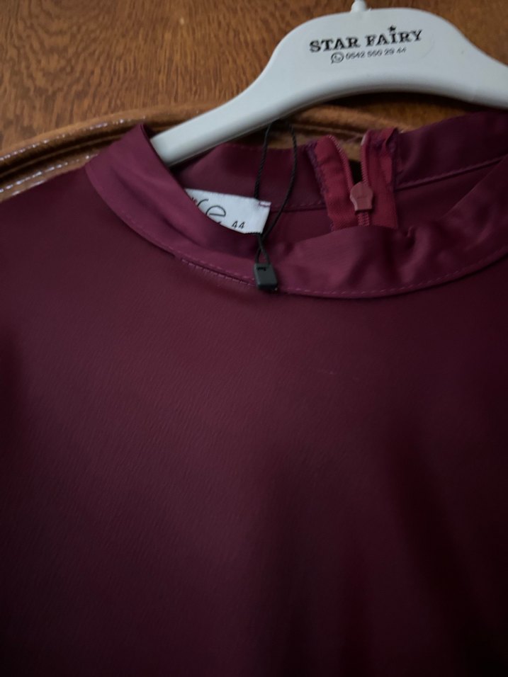 Bordo Uzun Kollu İşlemeli Abiye Elbise - Görsel 5