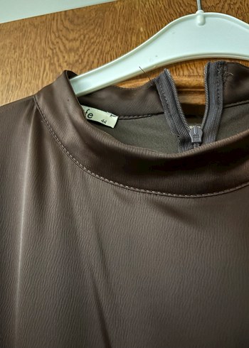 Kahverengi Saten Drapeli Uzun Abiye - Görsel 4