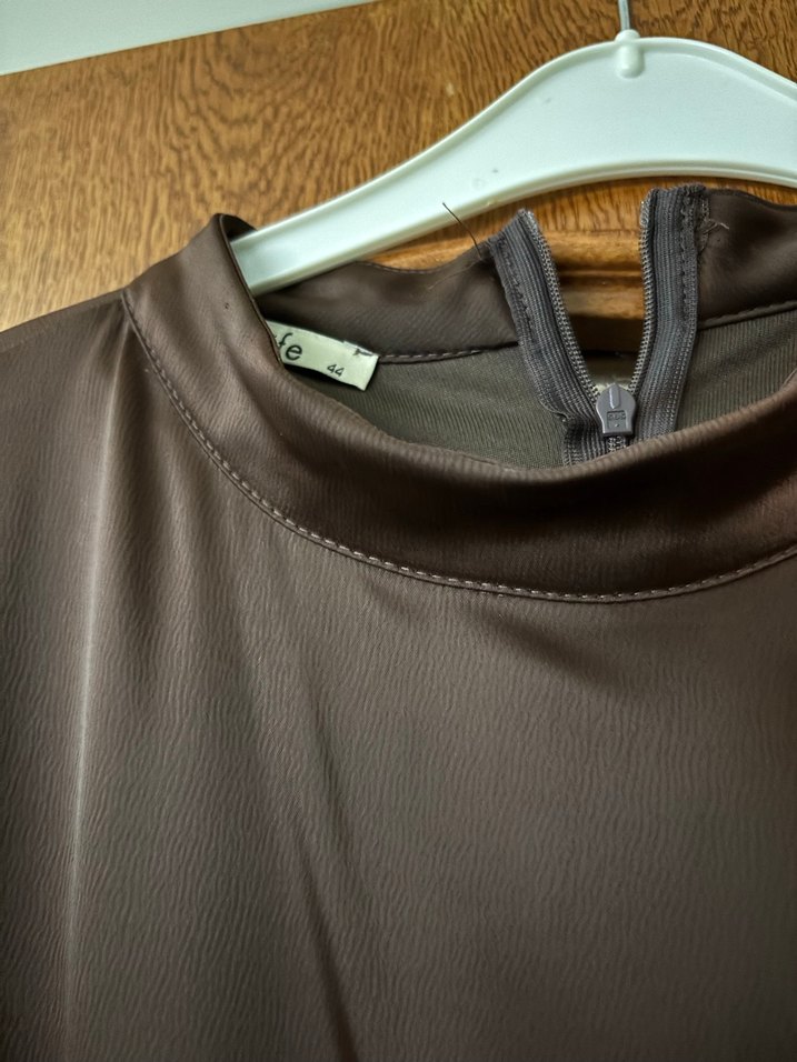 Kahverengi Saten Drapeli Uzun Abiye - Görsel 4