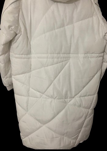 Beyaz Uzun Kadın Kışlık Mont Kürklü Kapüşonlu - Görsel 3