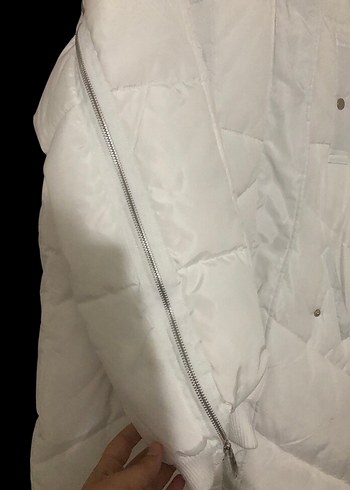 Beyaz Uzun Kadın Kışlık Mont Kürklü Kapüşonlu - Görsel 2